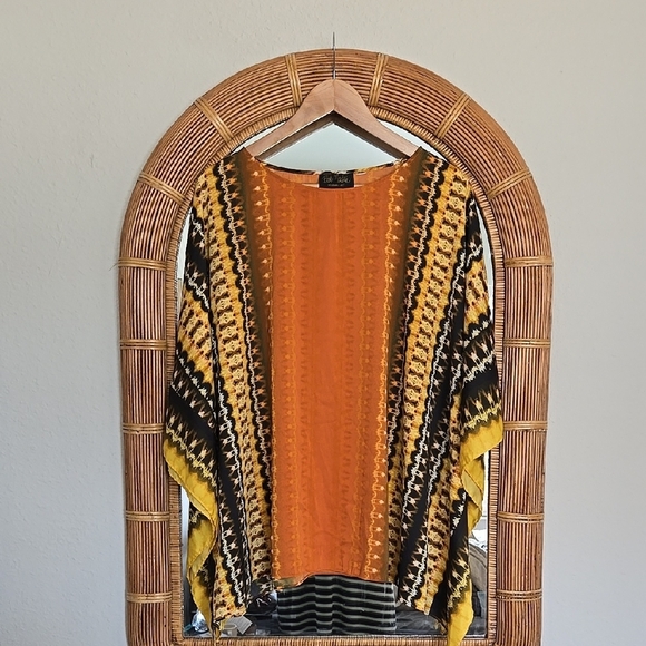 Vibrant Orange and Yellow Patterned Poncho Beach Coverup Top - Picture 1 of 5
